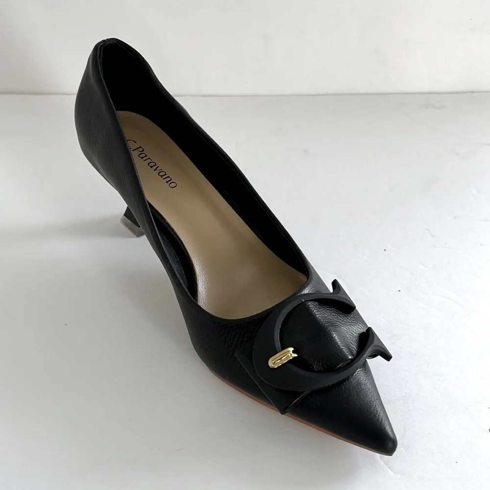 C Paravano Shoes Women C Buckled Pumps Black Slip On Heels Size 36 fit 5.5US - Picture 2 of 11